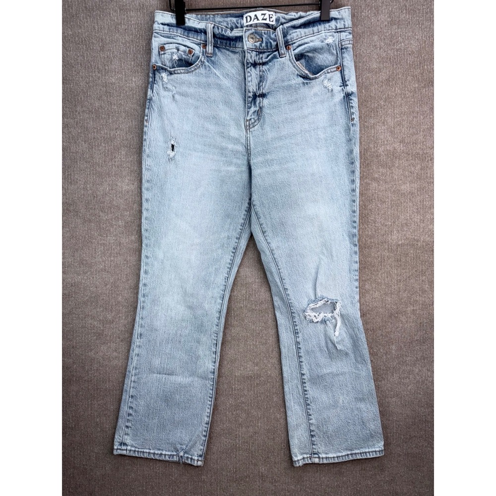 Daze Denim Tough Love High Rise Straight Distressed Jeans Light Wash 29 Ankle